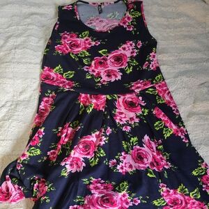 White Mark Navy Dress with Hot Pink Floral Print